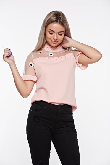 SunShine rosa elegant embroidered women`s blouse with easy cut with ruffled sleeves