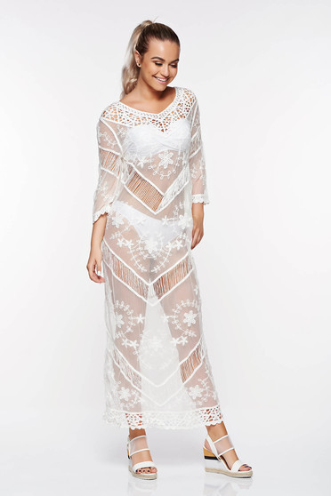 SunShine white beach wear dress cotton with embroidery details with easy cut