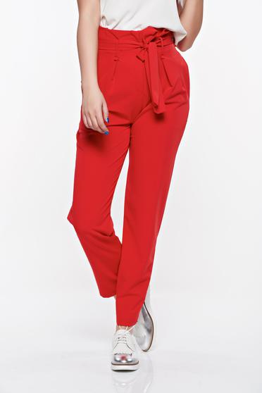 SunShine red high waisted casual trousers slightly elastic fabric with pockets