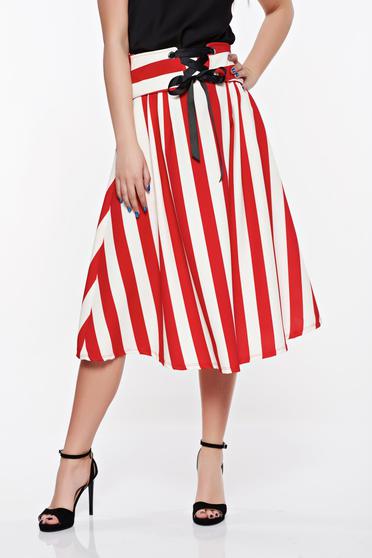 SunShine red casual cloche skirt from elastic and fine fabric with pockets