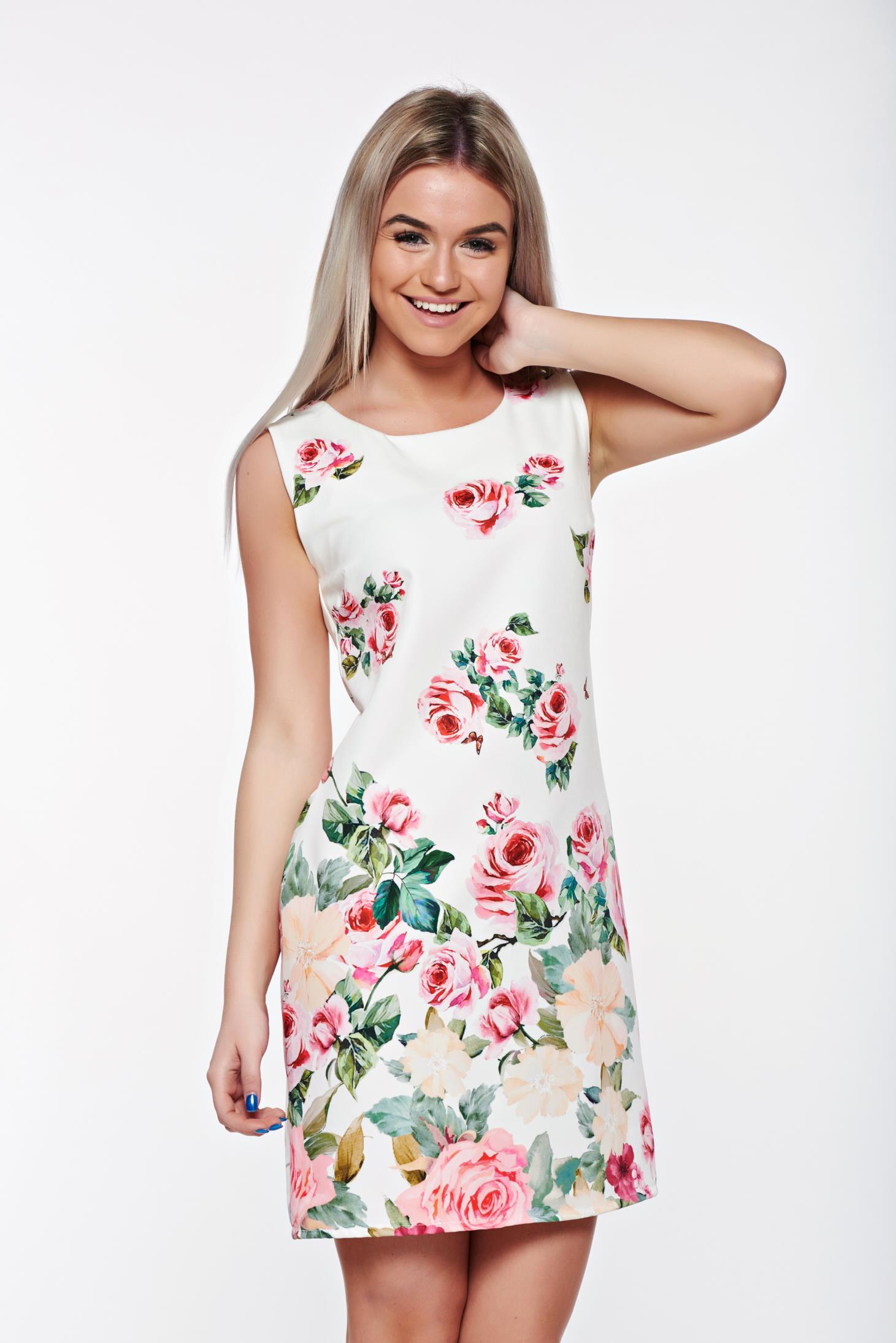 SunShine white elegant a-line dress with floral prints with easy cut