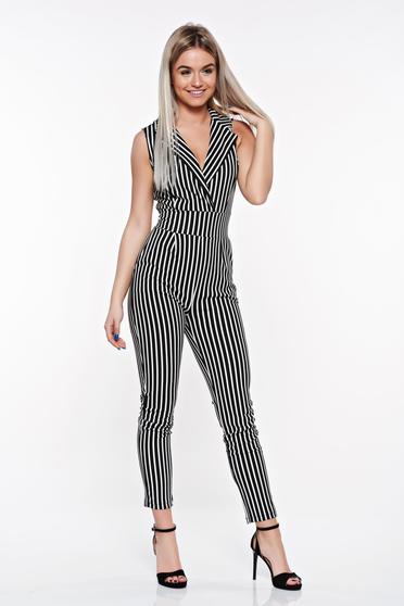 SunShine black elegant jumpsuit from elastic and fine fabric with v-neckline with tented cut
