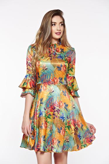 PrettyGirl green elegant cloche dress from satin fabric texture with inside lining