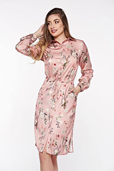 PrettyGirl rosa elegant dress from satin fabric texture with inside lining ribbon fastening