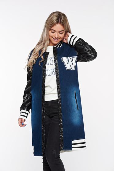 Ocassion darkblue jacket casual cotton from ecological leather with pockets