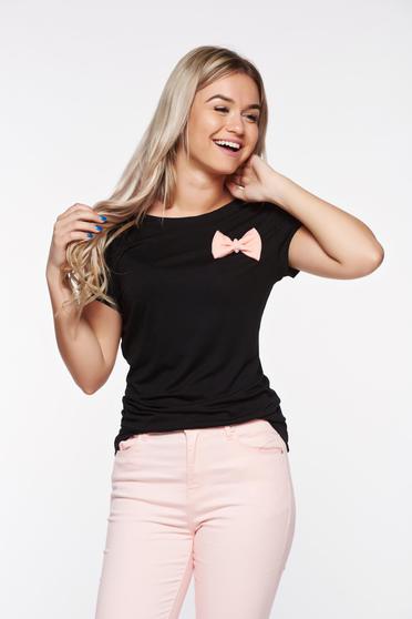 Ocassion black casual t-shirt with easy cut cotton bow accessory