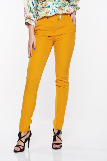 PrettyGirl mustard trousers office conical slightly elastic fabric with medium waist with pockets