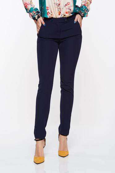 PrettyGirl darkblue trousers office conical slightly elastic fabric with medium waist with pockets
