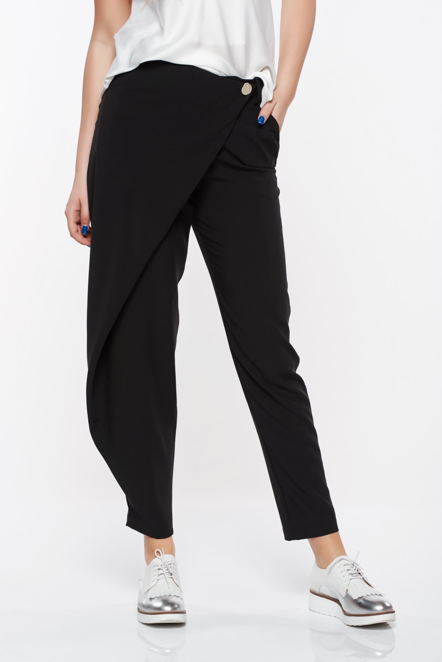 PrettyGirl black elegant trousers with medium waist airy fabric with pockets 1 - StarShinerS.com
