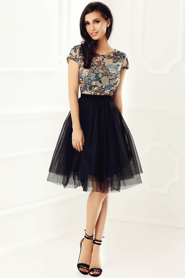 StarShinerS black occasional cloche dress from tulle with inside lining with embroidery details with sequin embellished details