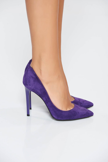 Purple elegant shoes natural leather slightly pointed toe tip with high heels