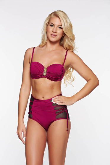 Purple swimsuit with push-up bra high waisted with classical slip with balconette bra