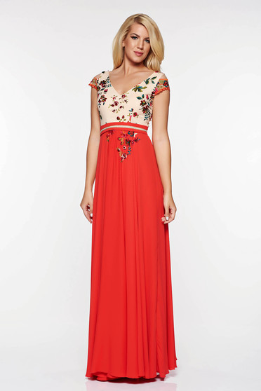 LaDonna red occasional embroidered dress with inside lining airy fabric
