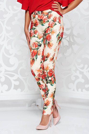 PrettyGirl cream office trousers with medium waist conical slightly elastic fabric
