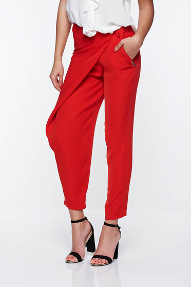 PrettyGirl red elegant trousers with medium waist airy fabric with pockets