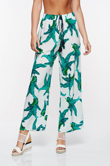 SunShine green casual trousers with easy cut with elastic waist cotton