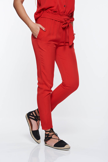 SunShine red casual high waisted trousers with pockets nonelastic fabric