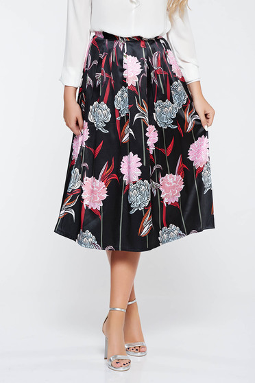 SunShine black elegant cloche skirt high waisted from satin fabric texture