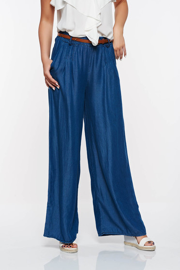 SunShine blue casual flared denim high waisted trousers with pockets with elastic waist
