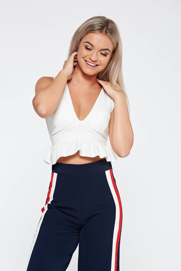 SunShine white casual top shirt from elastic fabric with push-up cups bare back