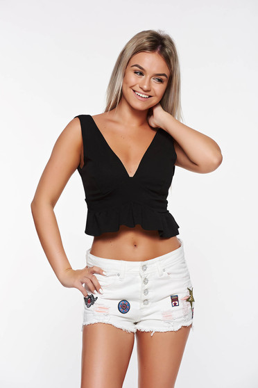 SunShine black casual top shirt from elastic fabric with push-up cups bare back