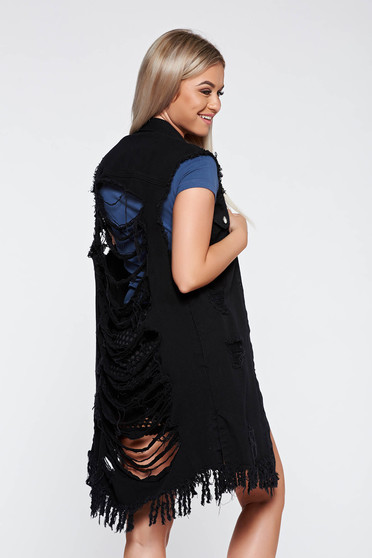 SunShine black casual gilet nonelastic cotton with easy cut with ruptures