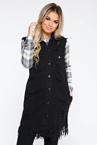 SunShine black casual gilet nonelastic cotton with easy cut with ruptures