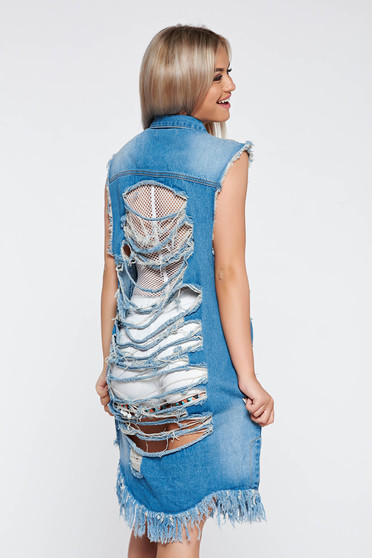 SunShine blue casual gilet nonelastic cotton with easy cut with pockets with ruptures