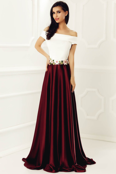Artista purple dress with embroidery details from satin fabric texture occasional cloche