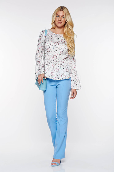 PrettyGirl lightblue elegant trousers with medium waist flared from elastic and fine fabric