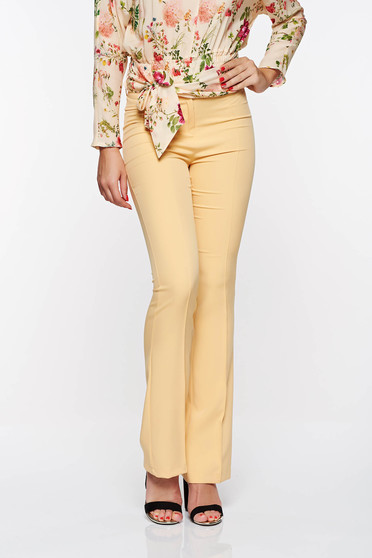 PrettyGirl mustard elegant trousers with medium waist flared from elastic and fine fabric