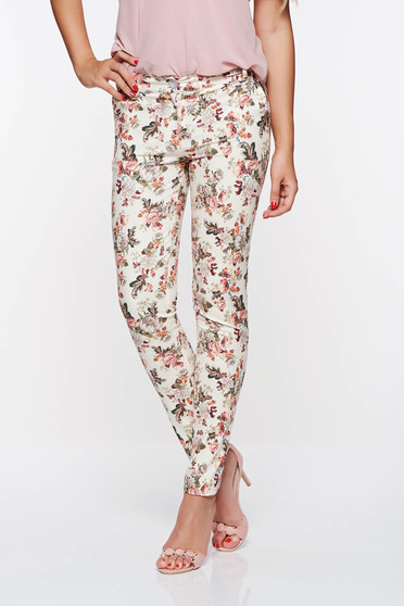 PrettyGirl cream elegant trousers with medium waist nonelastic cotton with pockets