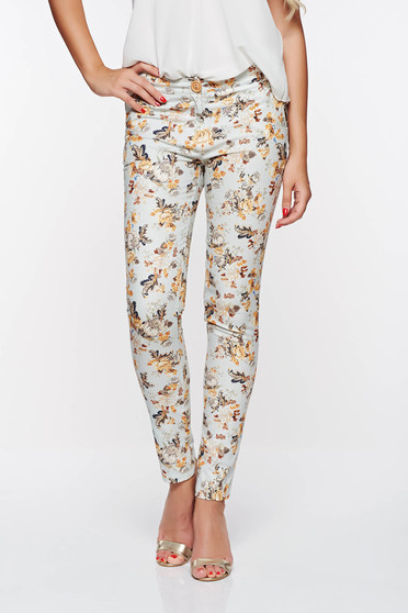 PrettyGirl lightblue elegant trousers with medium waist nonelastic cotton with pockets