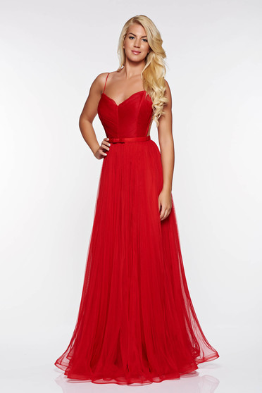 Ana Radu red luxurious from tulle dress with inside lining with push-up cups with a cleavage