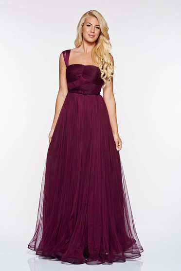 Ana Radu purple luxurious dress from tulle with inside lining corset accessorized with tied waistband