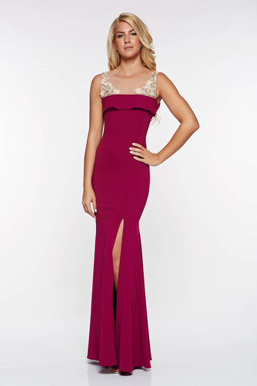LaDonna purple occasional dress mermaid with inside lining slightly elastic fabric with embroidery details