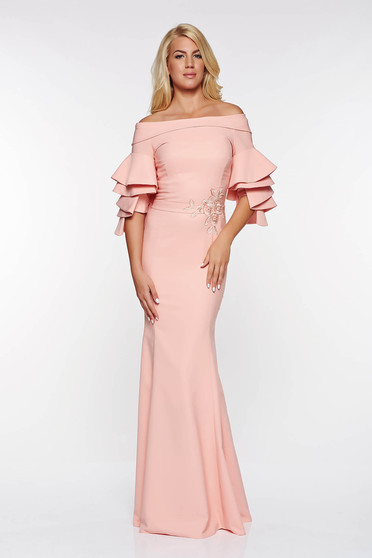 LaDonna peach occasional dress slightly elastic fabric with inside lining with ruffled sleeves