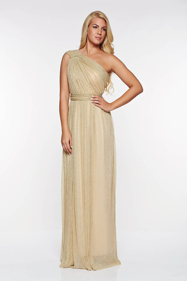 LaDonna gold occasional dress transparent fabric with lame thread with inside lining folded up