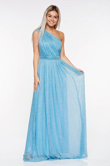 LaDonna lightblue occasional dress transparent fabric with lame thread with inside lining folded up