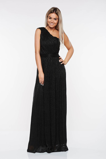 LaDonna black occasional dress transparent fabric with lame thread with inside lining folded up