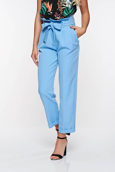 PrettyGirl lightblue high waisted office trousers slightly elastic fabric with pockets