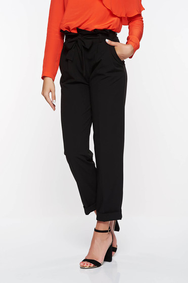 PrettyGirl black high waisted office trousers slightly elastic fabric with pockets