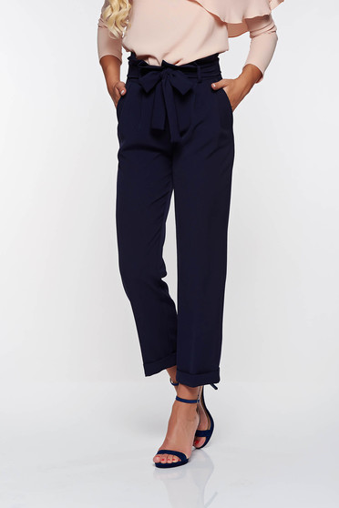 PrettyGirl darkblue high waisted office trousers slightly elastic fabric with pockets
