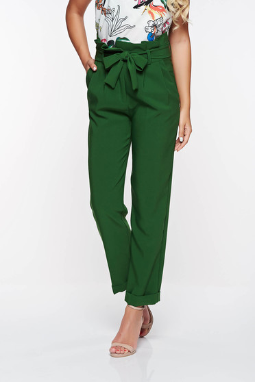 PrettyGirl green high waisted office trousers slightly elastic fabric with pockets