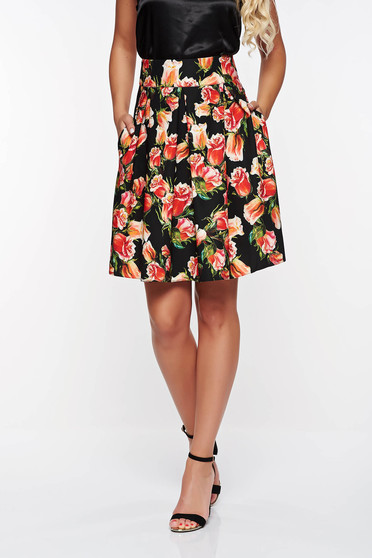 PrettyGirl black elegant cloche skirt slightly elastic fabric high waisted with pockets