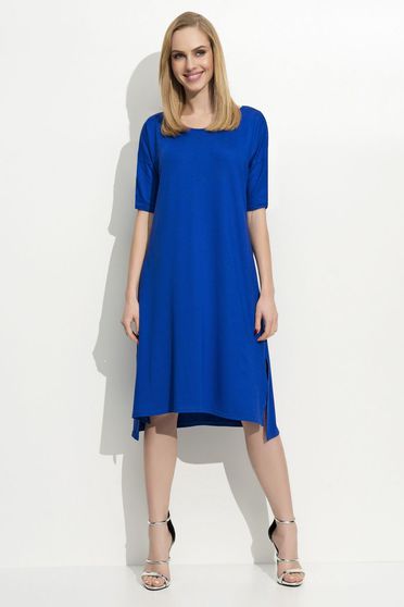 Folly blue dress casual 3/4 sleeve midi asymmetrical thin fabric