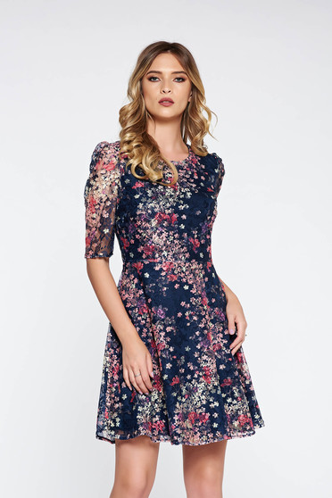 Dress daily cloche darkblue from laced fabric with inside lining