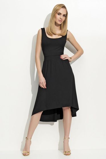Folly black dress casual sleeveless asymmetrical thin fabric flaring cut