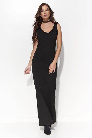 Folly black dress casual maxi dresses with a cleavage sleeveless cotton with tented cut