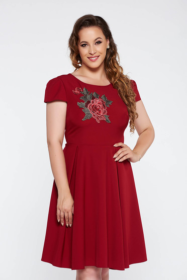 Burgundy elegant cloche dress slightly elastic fabric with embroidery details